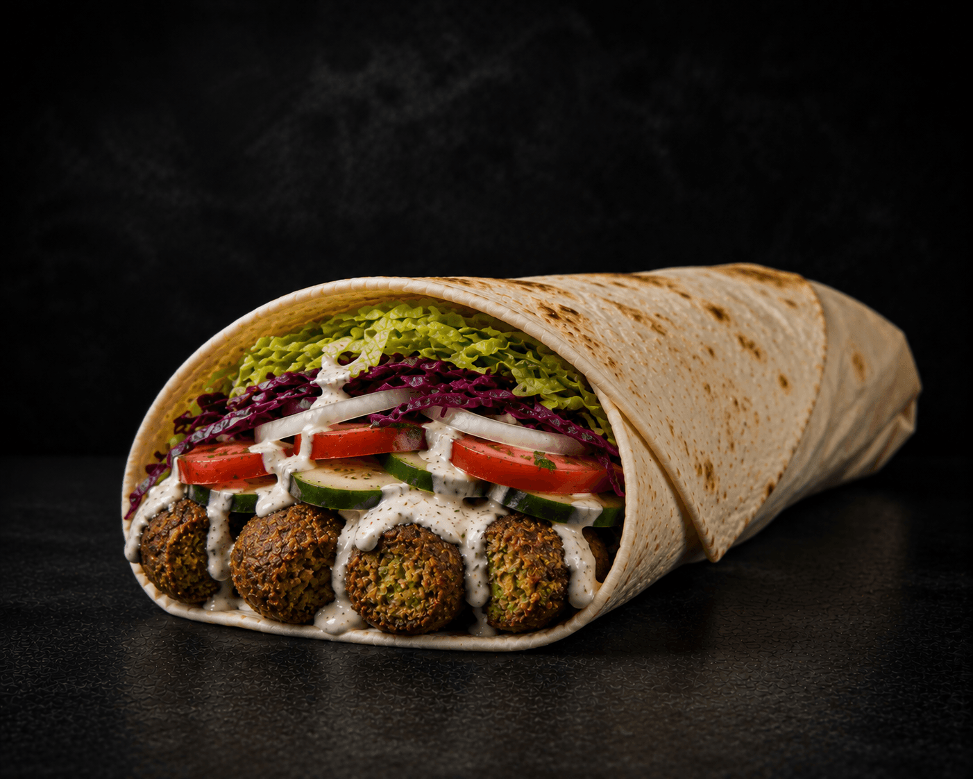 Falafel Dürüm im dünnen Weizenwrap