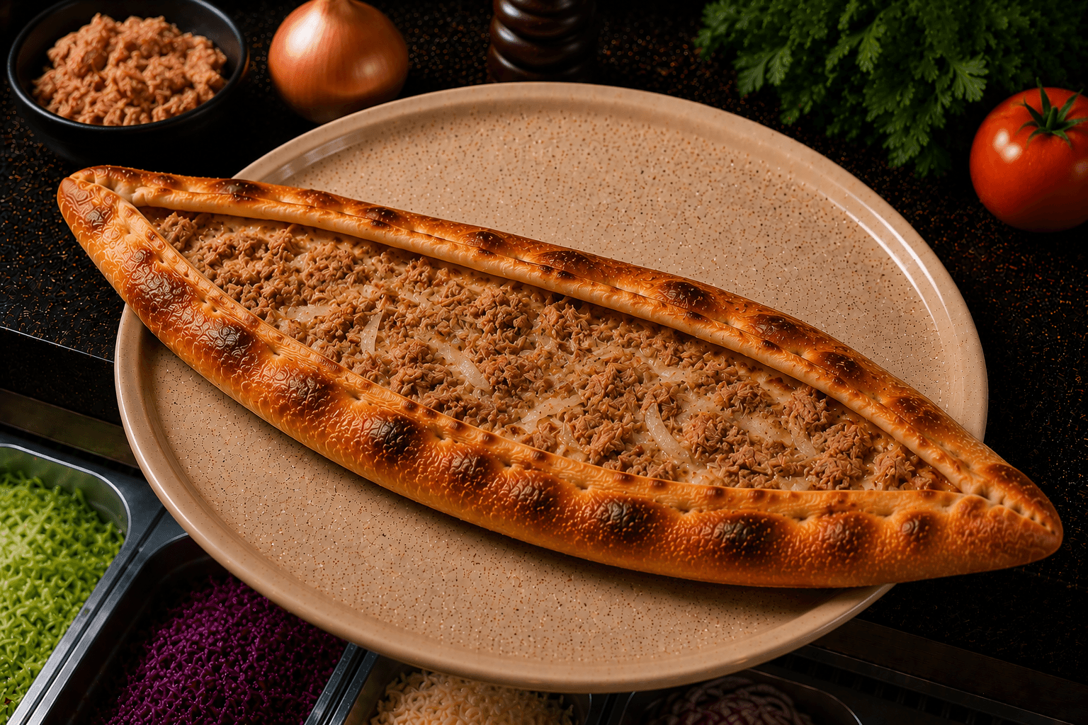 Pide mit Thunfisch und Zwiebeln