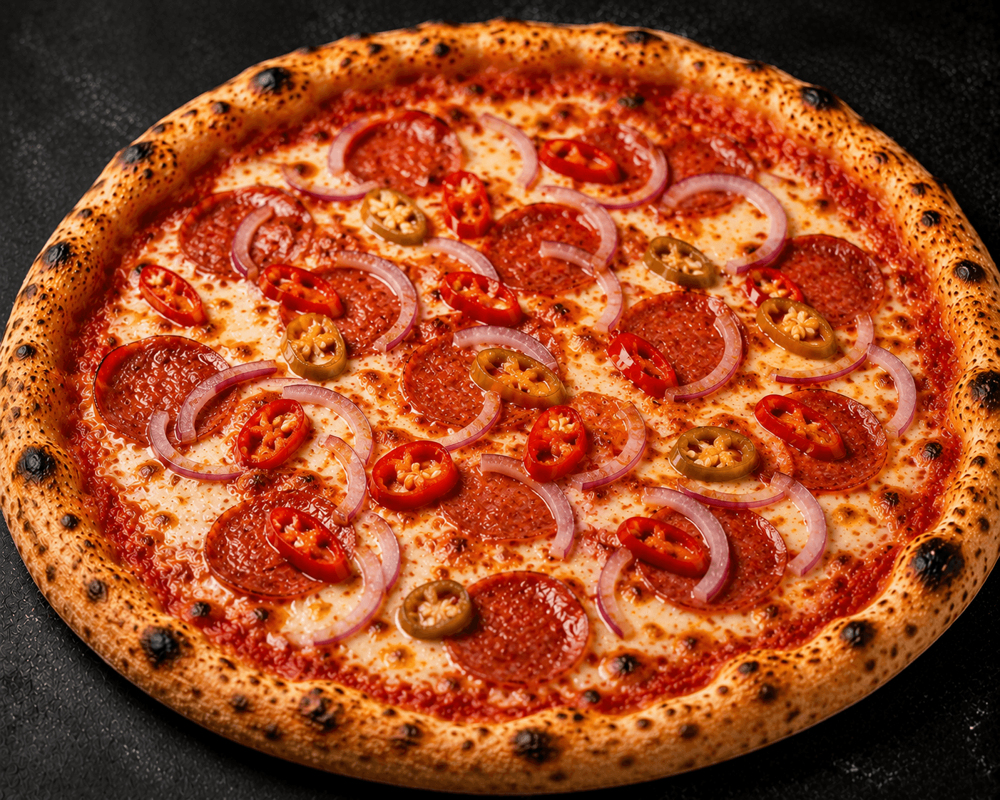 Pizza Diavolo mit Schinken und Pfefferoni