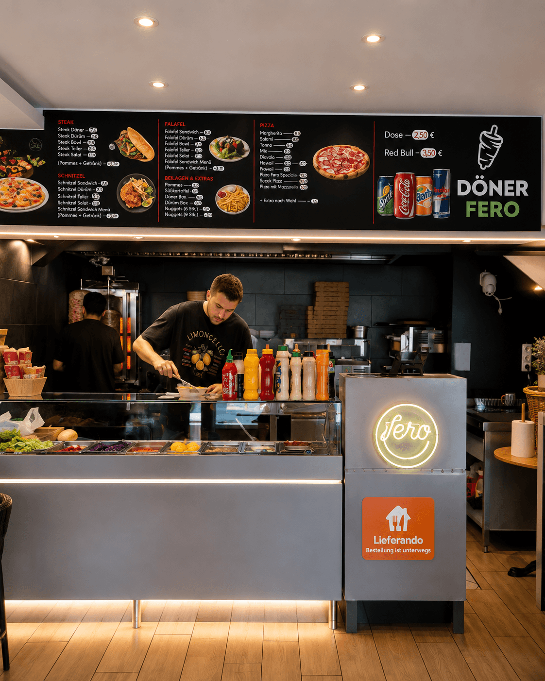 Blick in die Küche und Theke von Fero Döner & Pizza